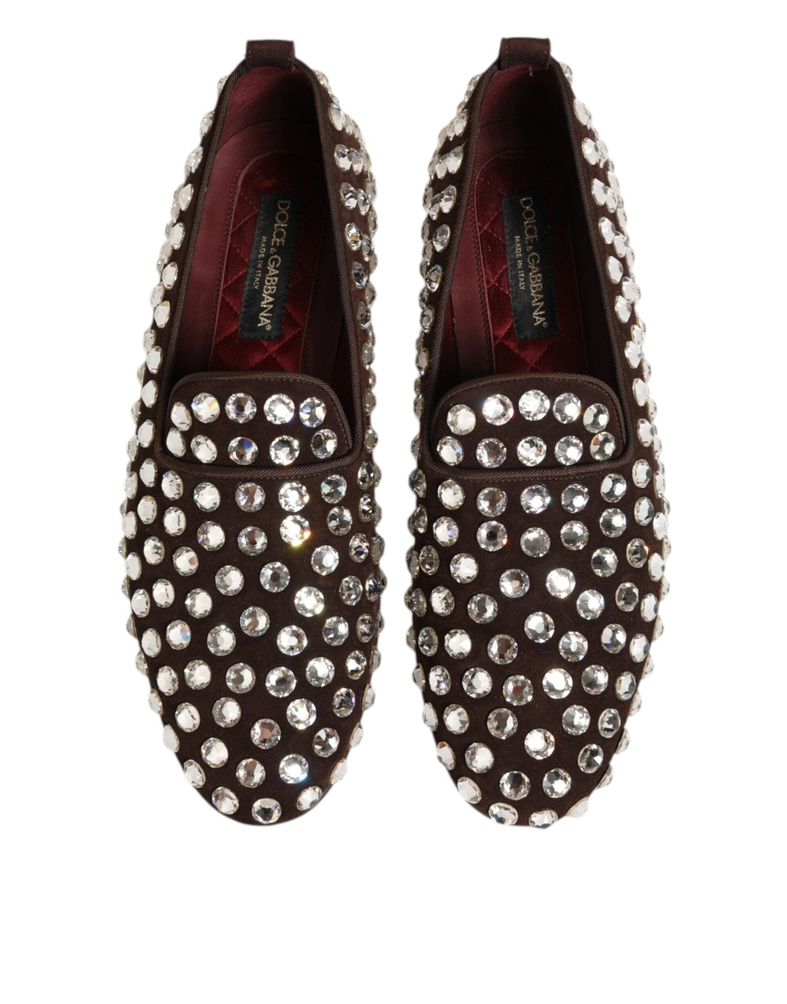 Dolce & Gabbana Bordeaux Suede Crystals Loafers Dress Shoes - RIMODA