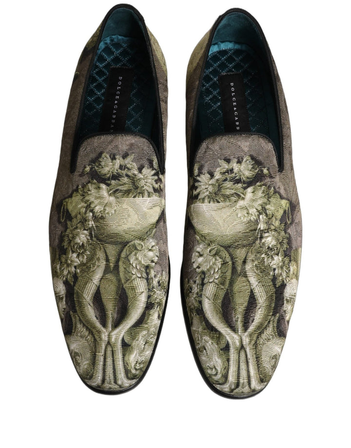 Dolce & Gabbana Brown Baroque Print Slip On Men Loafers Shoes - RIMODA