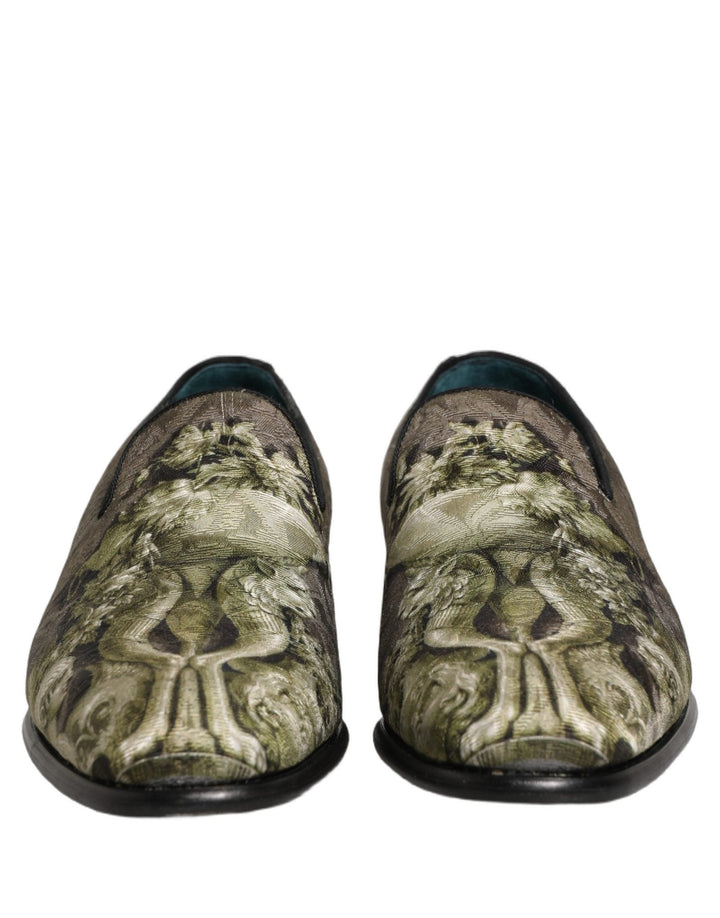 Dolce & Gabbana Brown Baroque Print Slip On Men Loafers Shoes - RIMODA