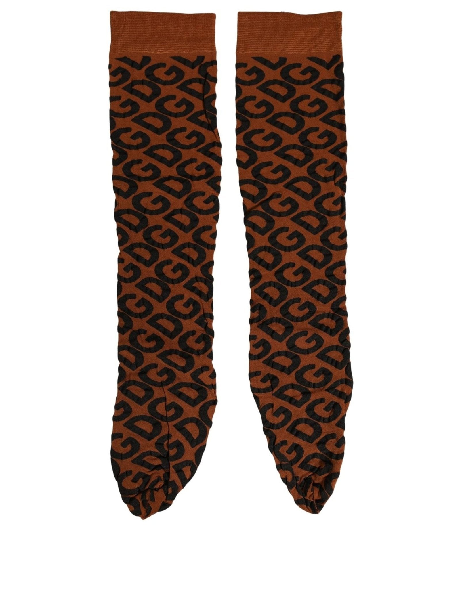 Dolce & Gabbana Brown Black Nylon DG Logo Mid Calf Accessory Socks - RIMODA