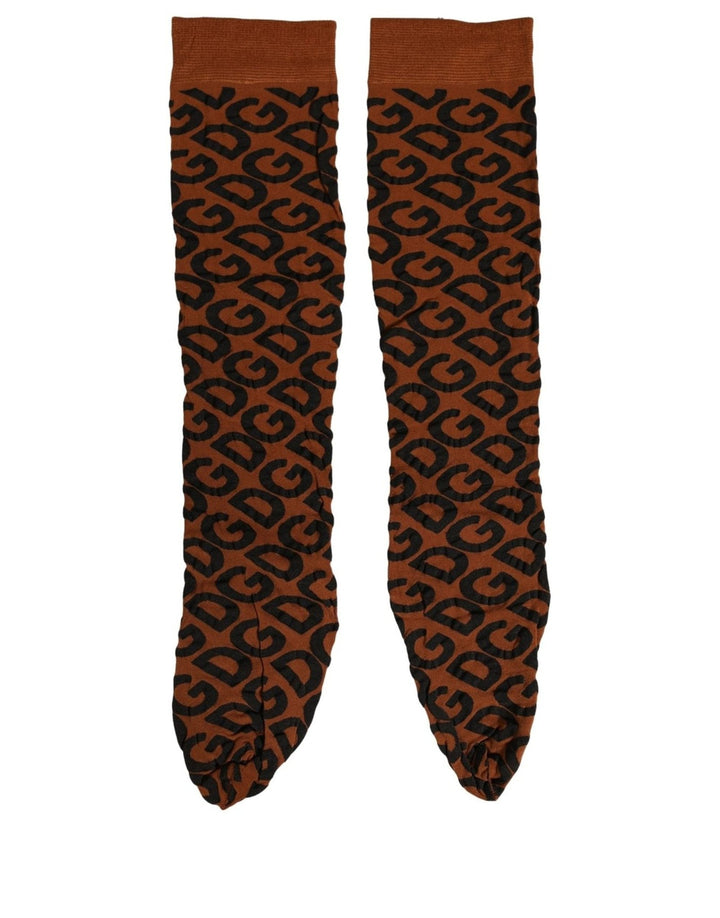 Dolce & Gabbana Brown Black Nylon DG Logo Mid Calf Accessory Socks - RIMODA