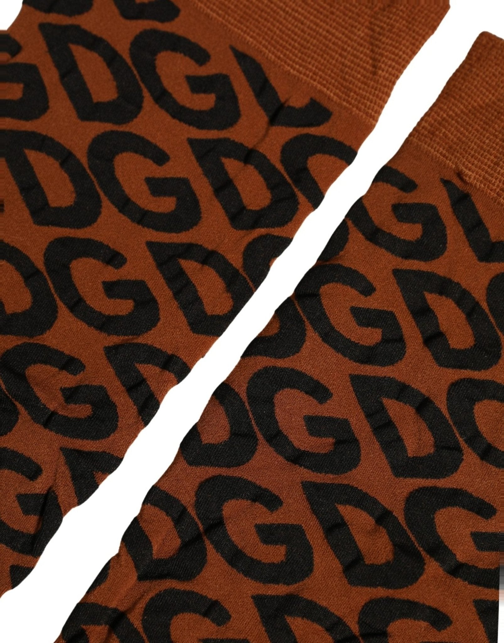 Dolce & Gabbana Brown Black Nylon DG Logo Mid Calf Accessory Socks - RIMODA