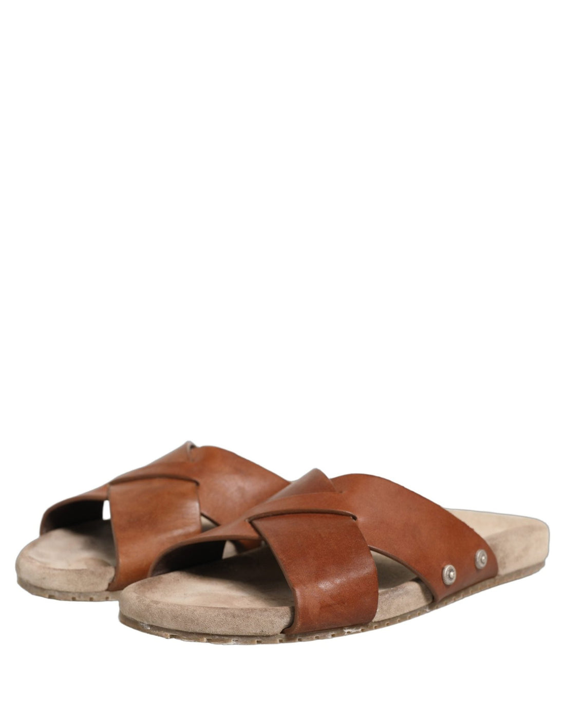 Dolce & Gabbana Brown Calf Leather Slides Sandals Shoes - RIMODA