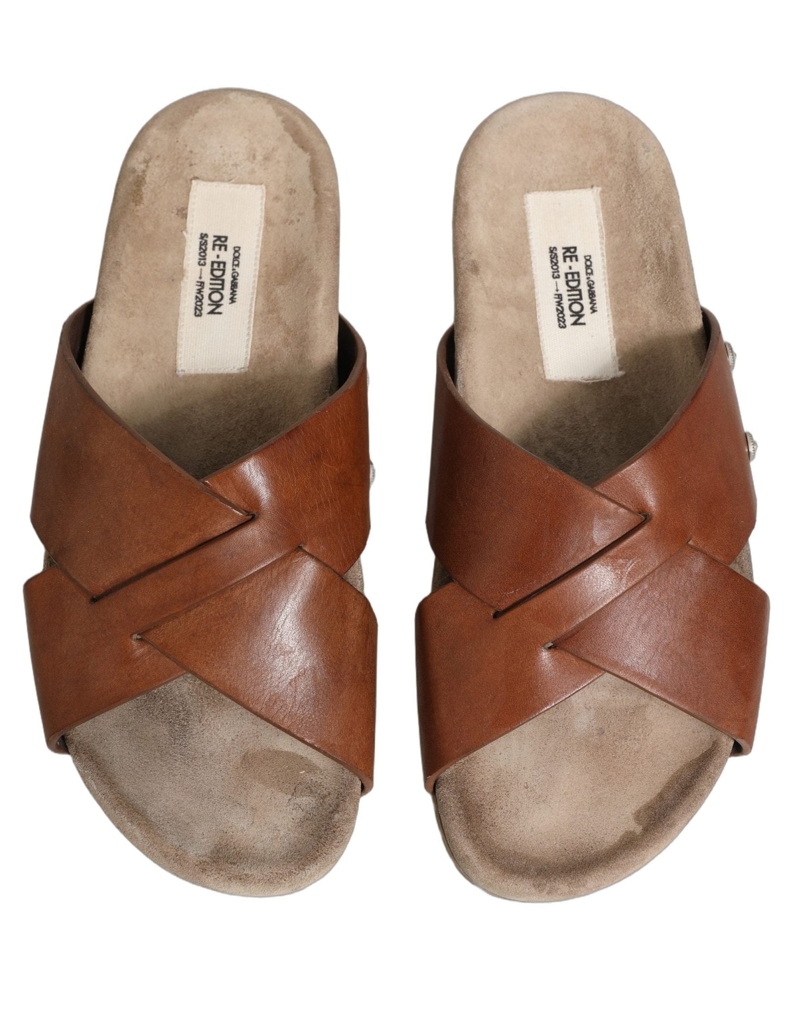 Dolce & Gabbana Brown Calf Leather Slides Sandals Shoes - RIMODA
