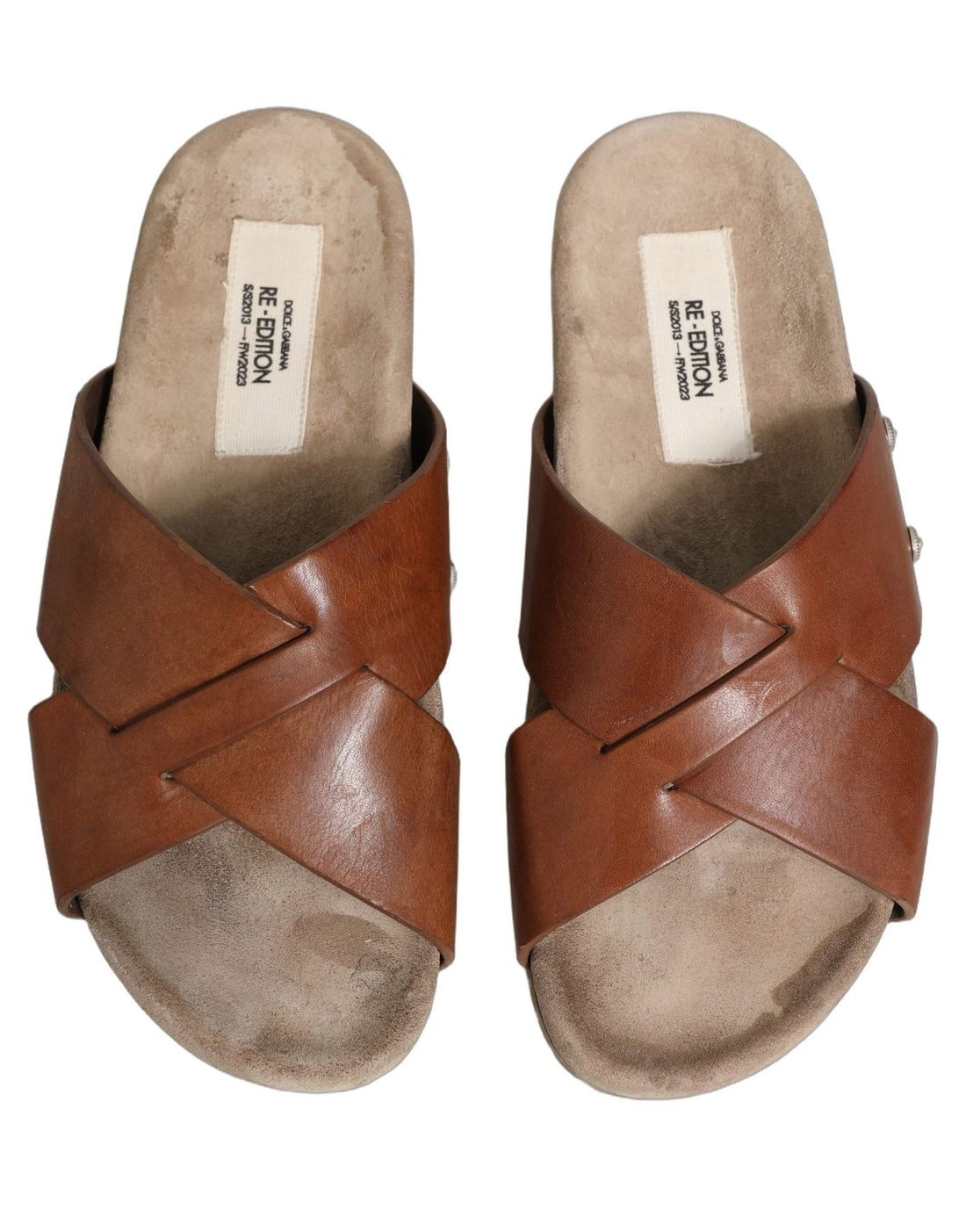 Dolce & Gabbana Brown Calf Leather Slides Sandals Shoes - RIMODA