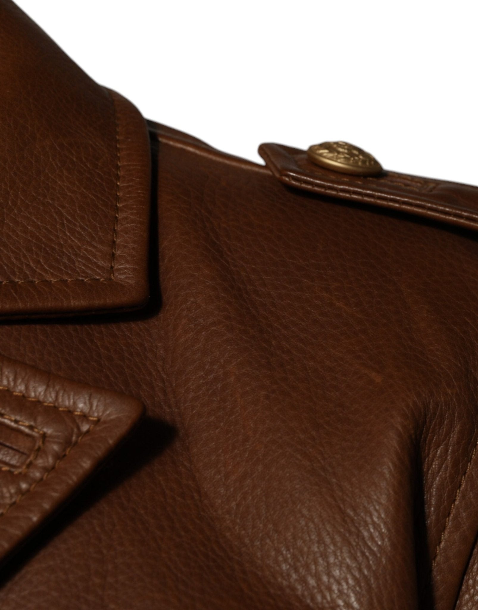 Dolce & Gabbana Brown Calfskin Leather Button Down Jacket - RIMODA