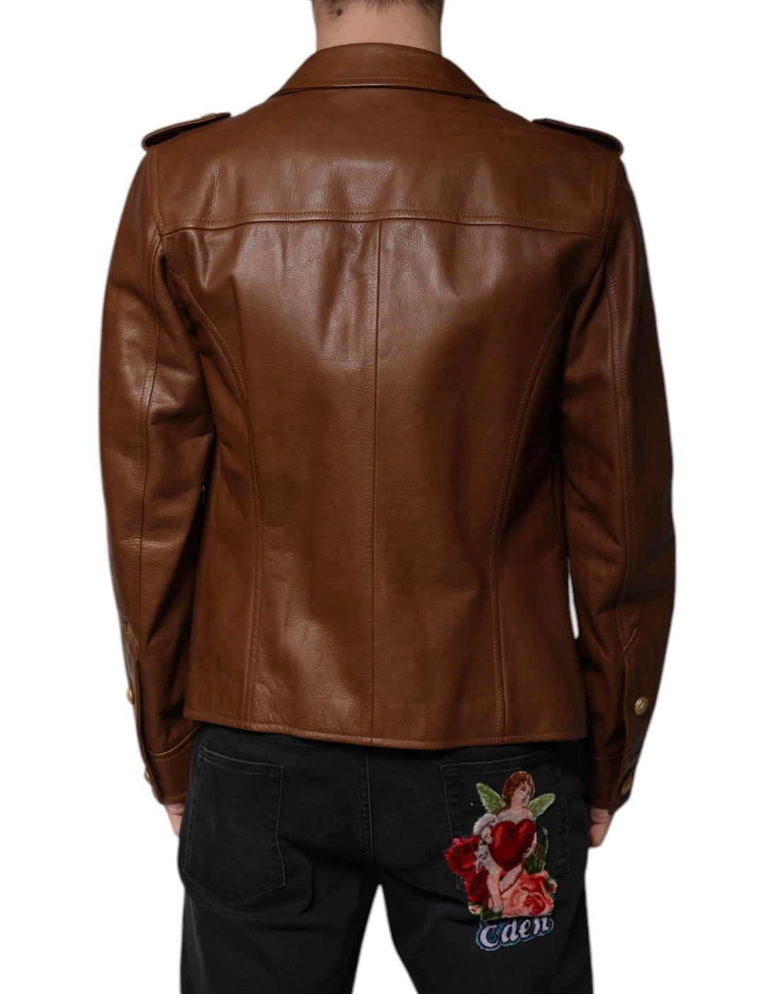 Dolce & Gabbana Brown Calfskin Leather Button Down Jacket - RIMODA
