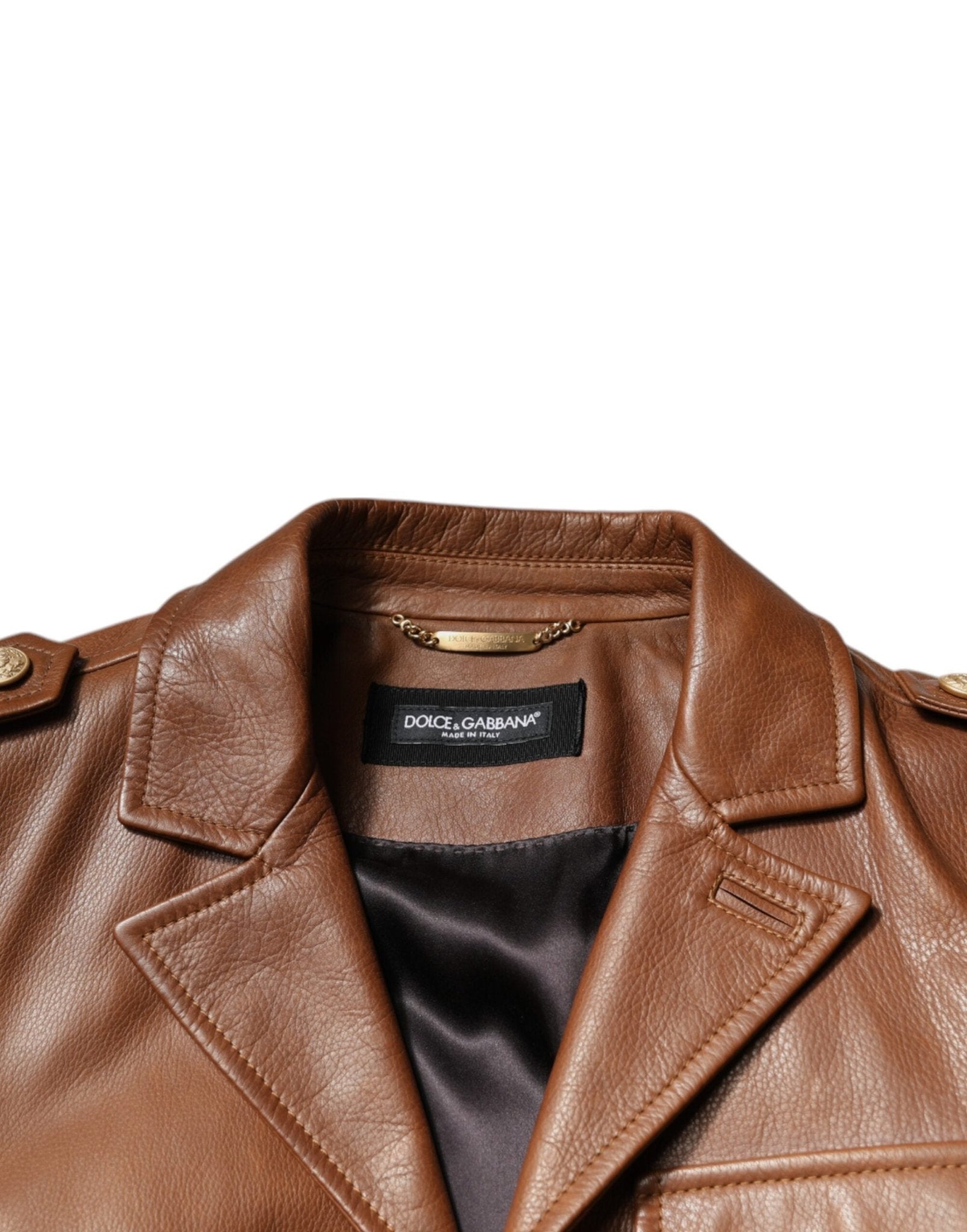 Dolce & Gabbana Brown Calfskin Leather Button Down Jacket - RIMODA