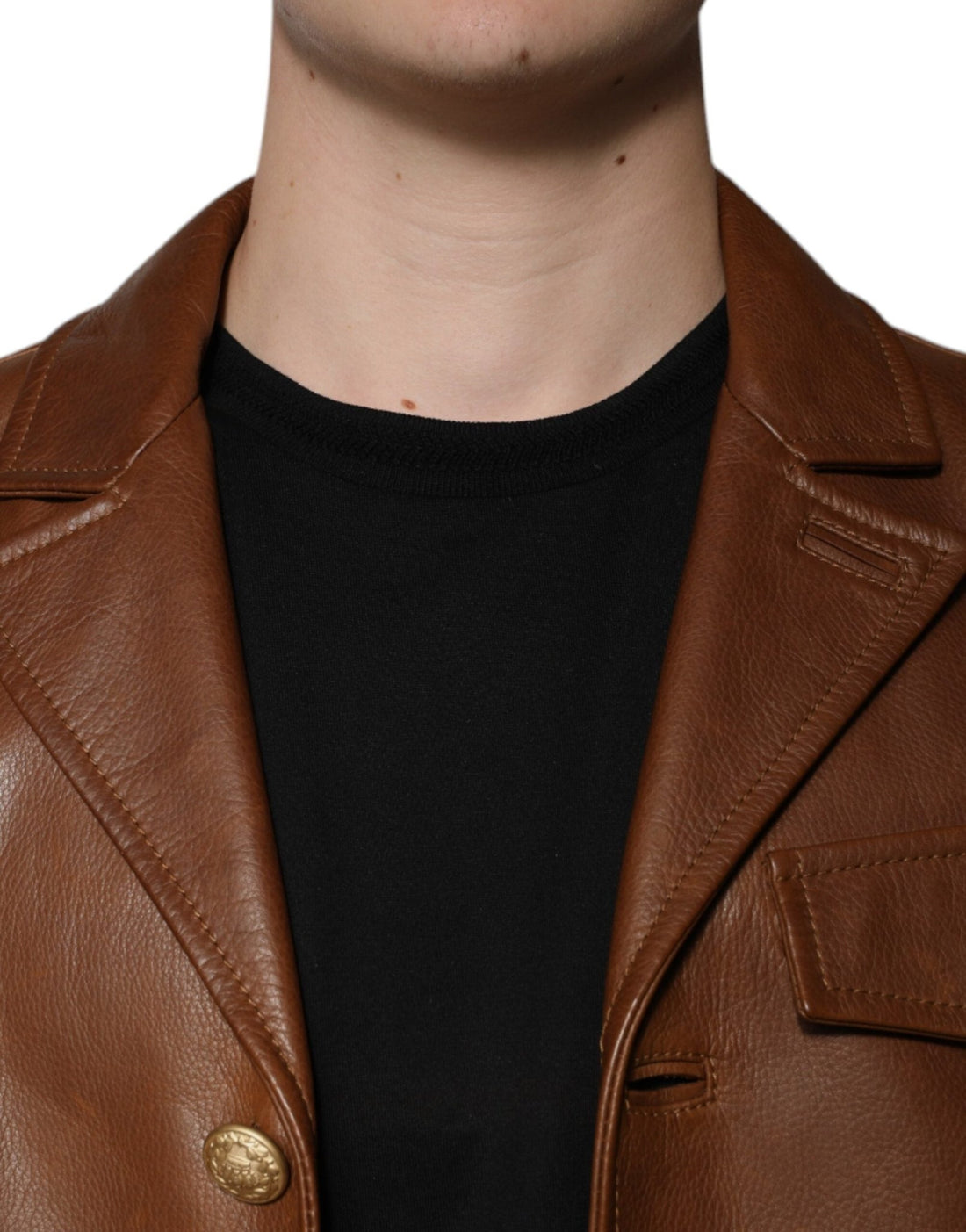 Dolce & Gabbana Brown Calfskin Leather Button Down Jacket - RIMODA