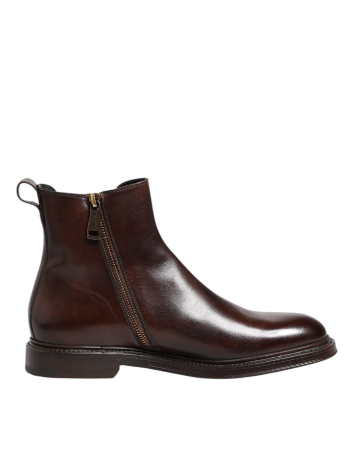Dolce & Gabbana Brown Chelsea Leather Mid Calf Boots Shoes - RIMODA