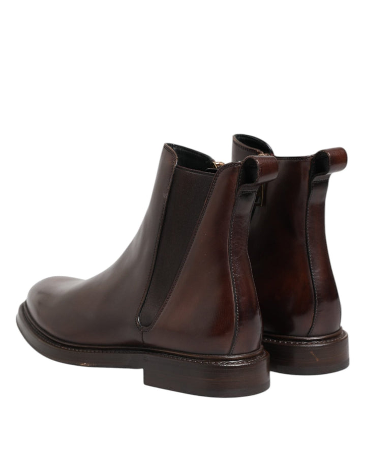Dolce & Gabbana Brown Chelsea Leather Mid Calf Boots Shoes - RIMODA