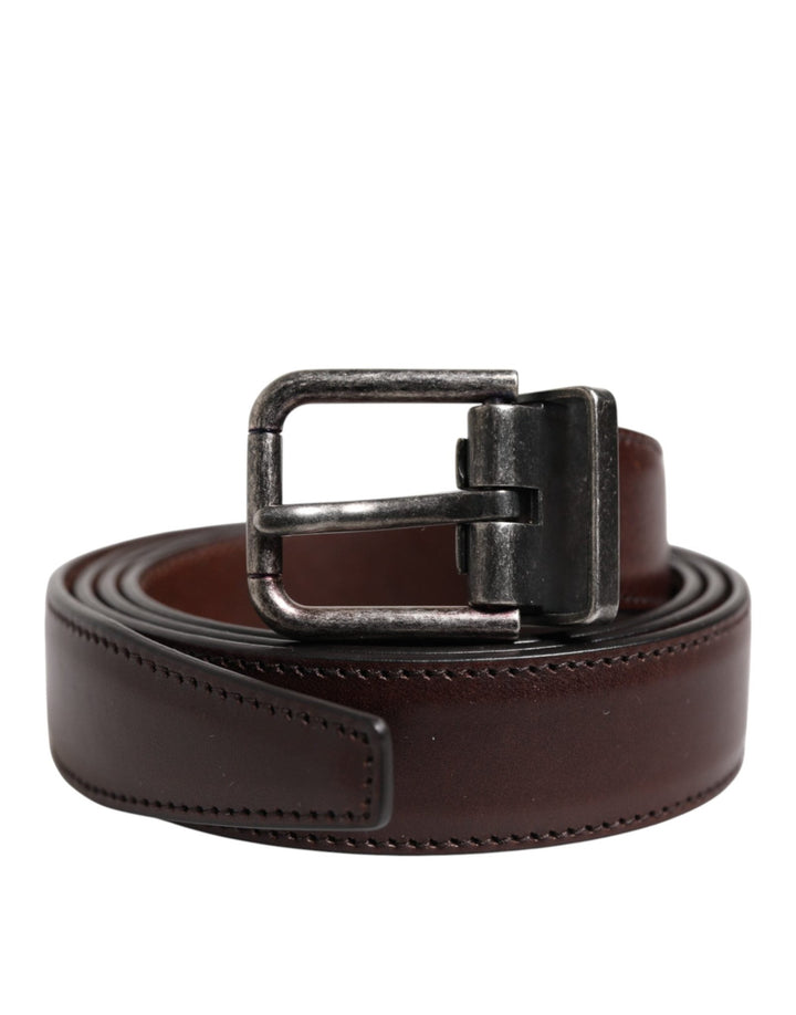 Dolce & Gabbana Brown Classic Silver Metal Logo Buckle Belt - RIMODA