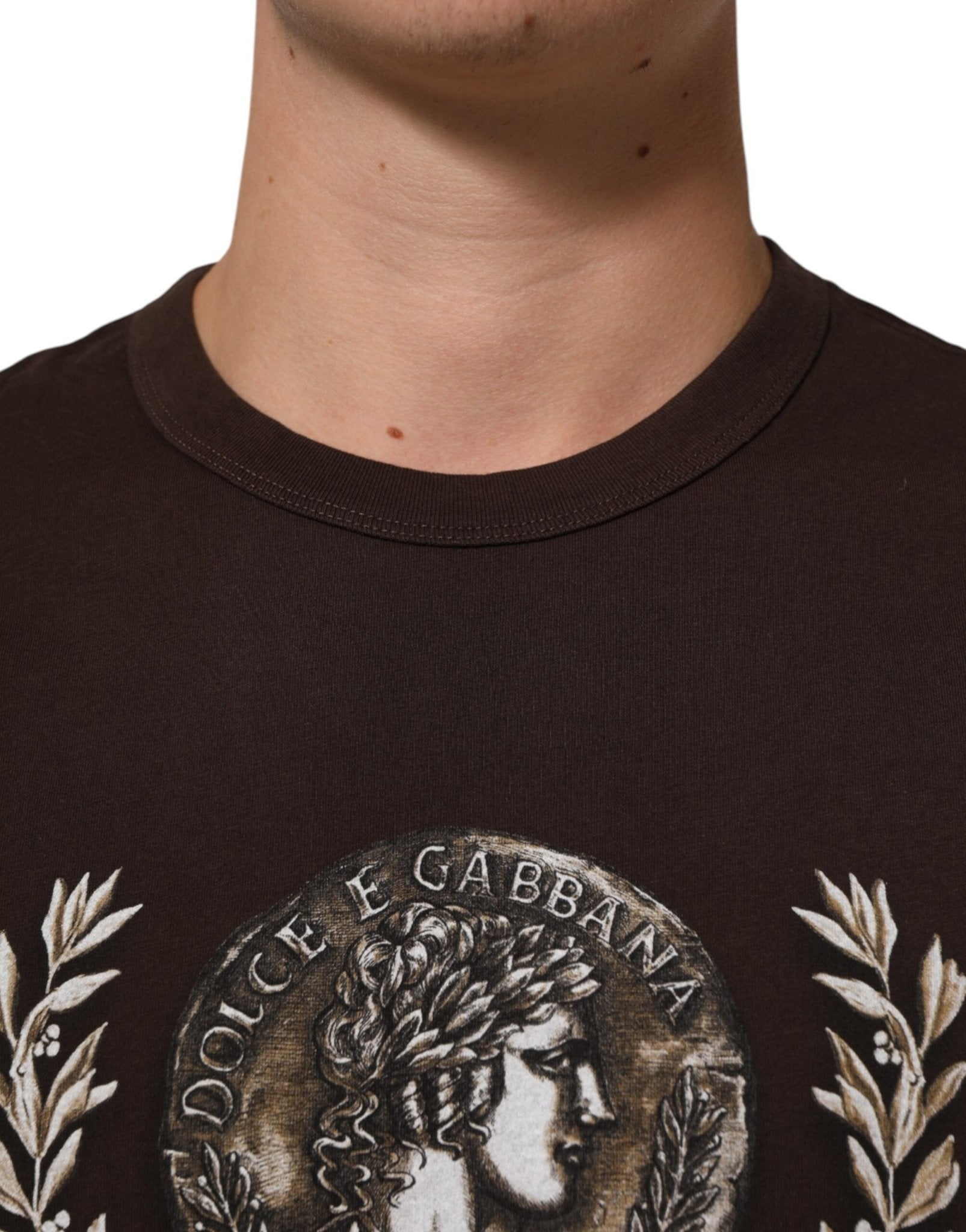 Dolce & Gabbana Brown Coin Laurel Print Men Crew Neck T-shirt - RIMODA