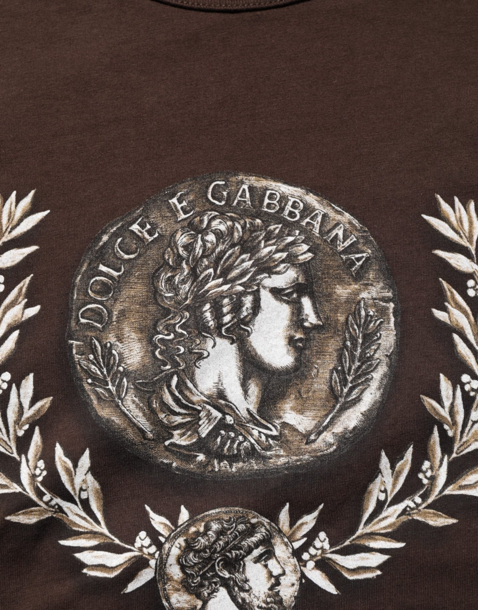 Dolce & Gabbana Brown Coin Laurel Print Men Crew Neck T-shirt - RIMODA