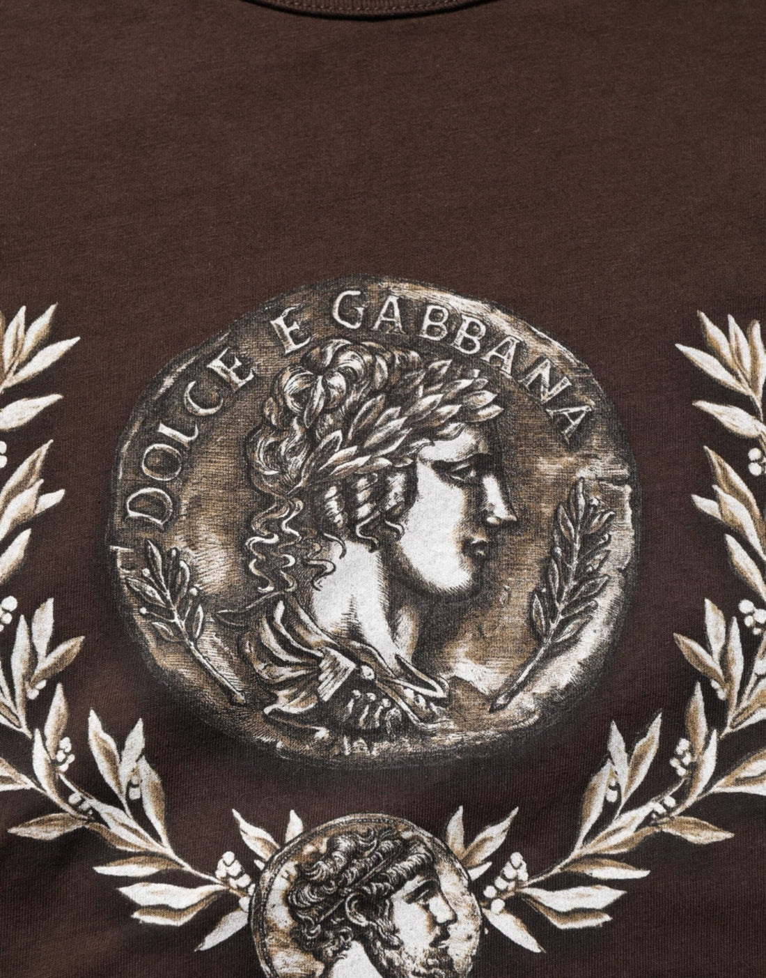 Dolce & Gabbana Brown Coin Laurel Print Men Crew Neck T-shirt - RIMODA