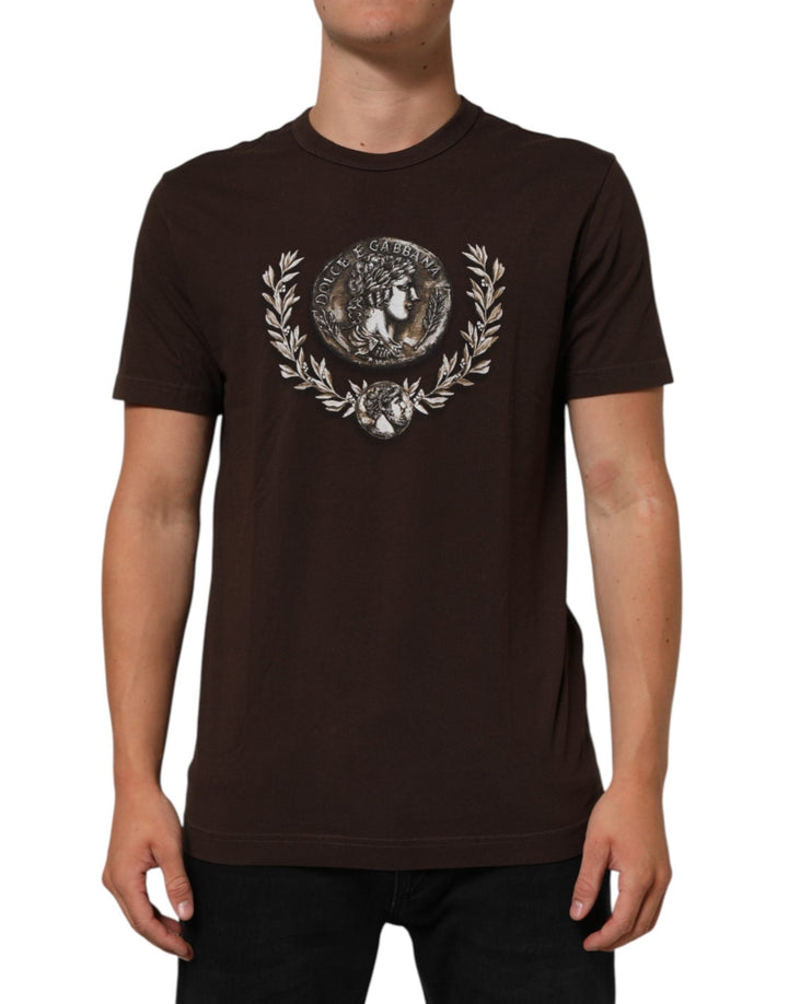 Dolce & Gabbana Brown Coin Laurel Print Men Crew Neck T-shirt - RIMODA