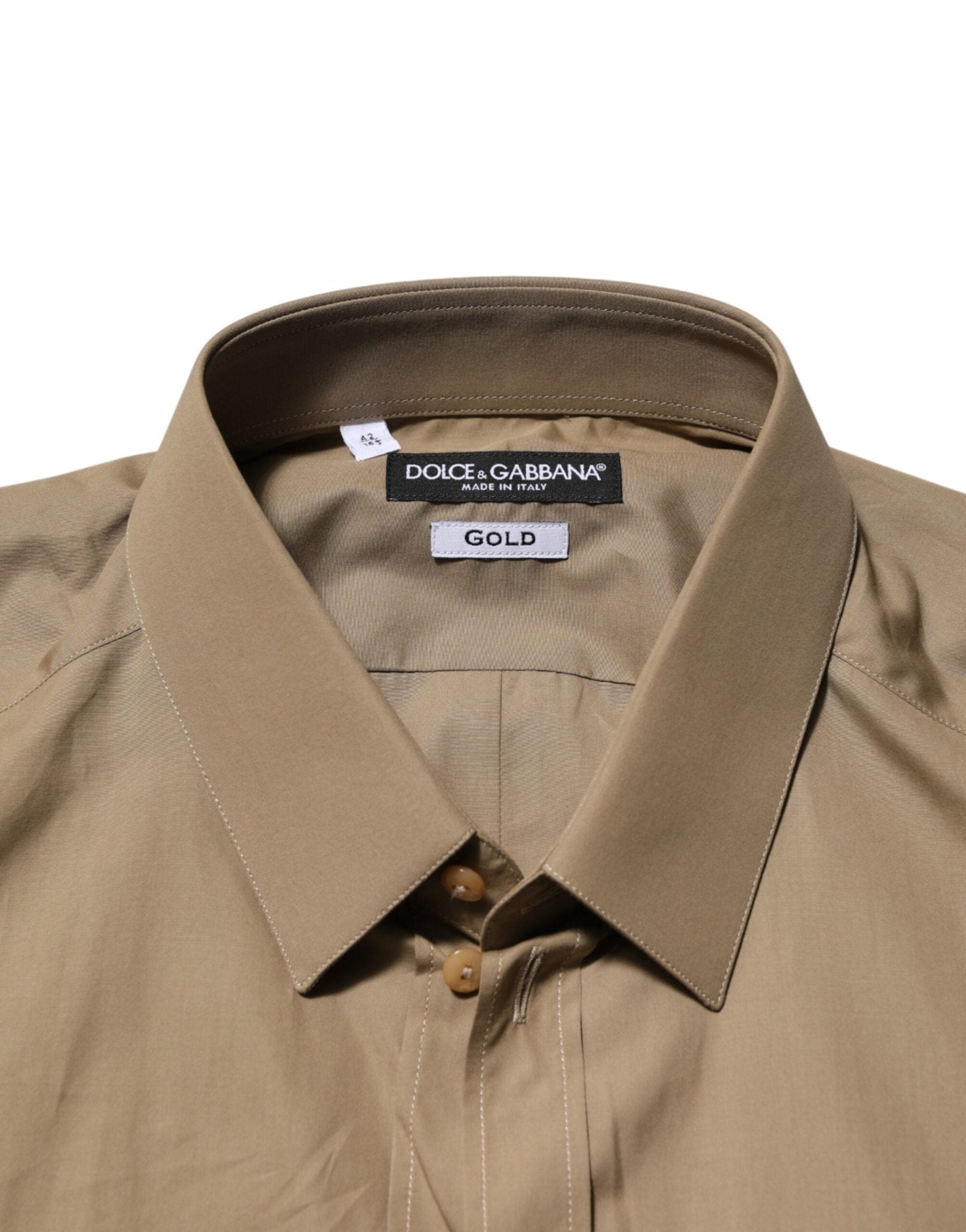 Dolce & Gabbana Brown Cotton Collared Men GOLD Dress Shirt - RIMODA