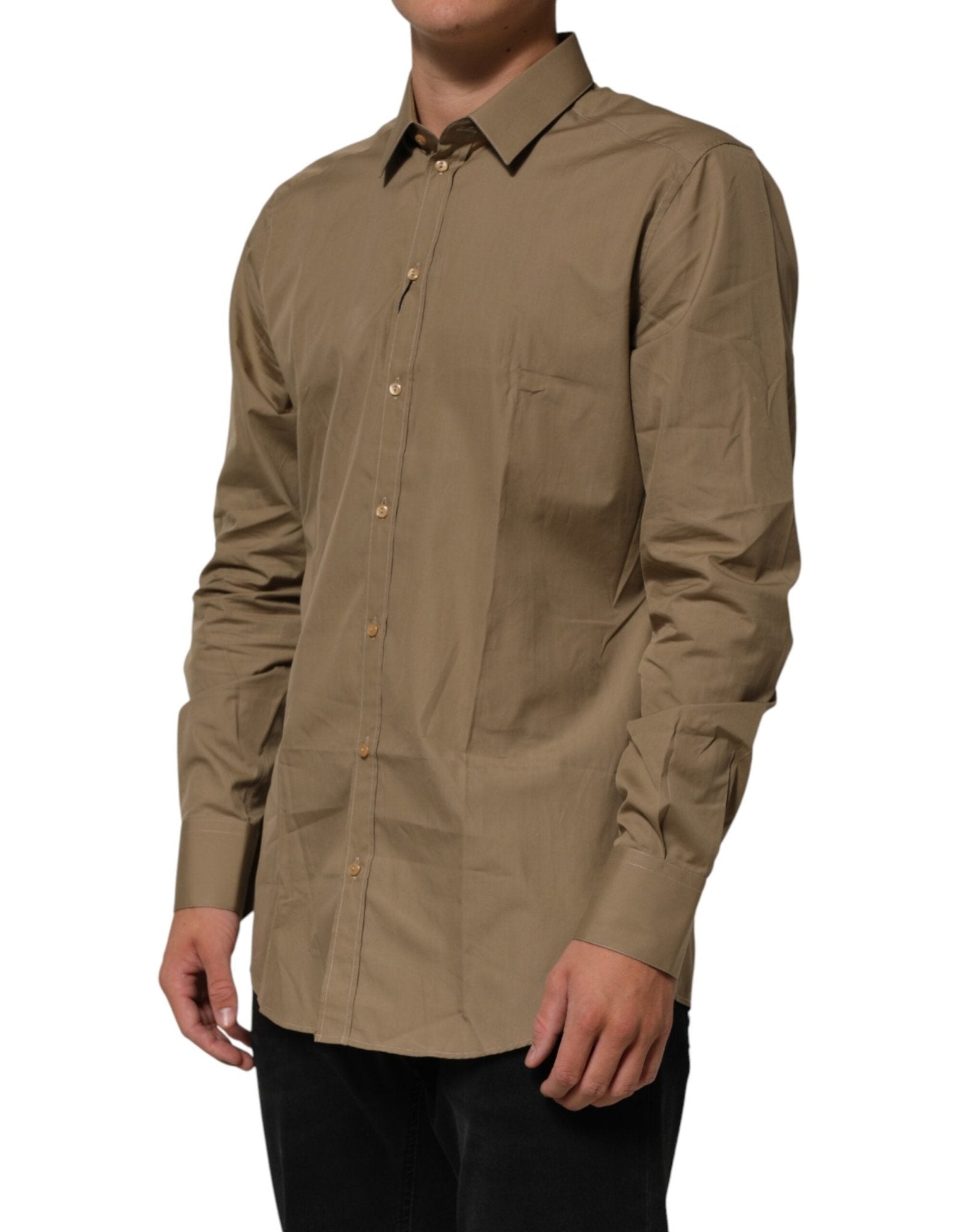Dolce & Gabbana Brown Cotton Collared Men GOLD Dress Shirt - RIMODA