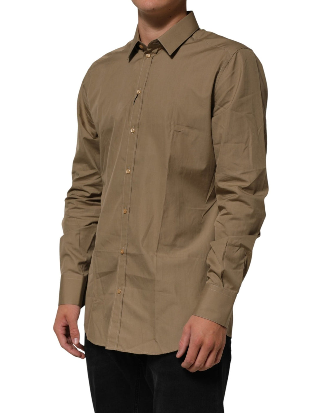 Dolce & Gabbana Brown Cotton Collared Men GOLD Dress Shirt - RIMODA