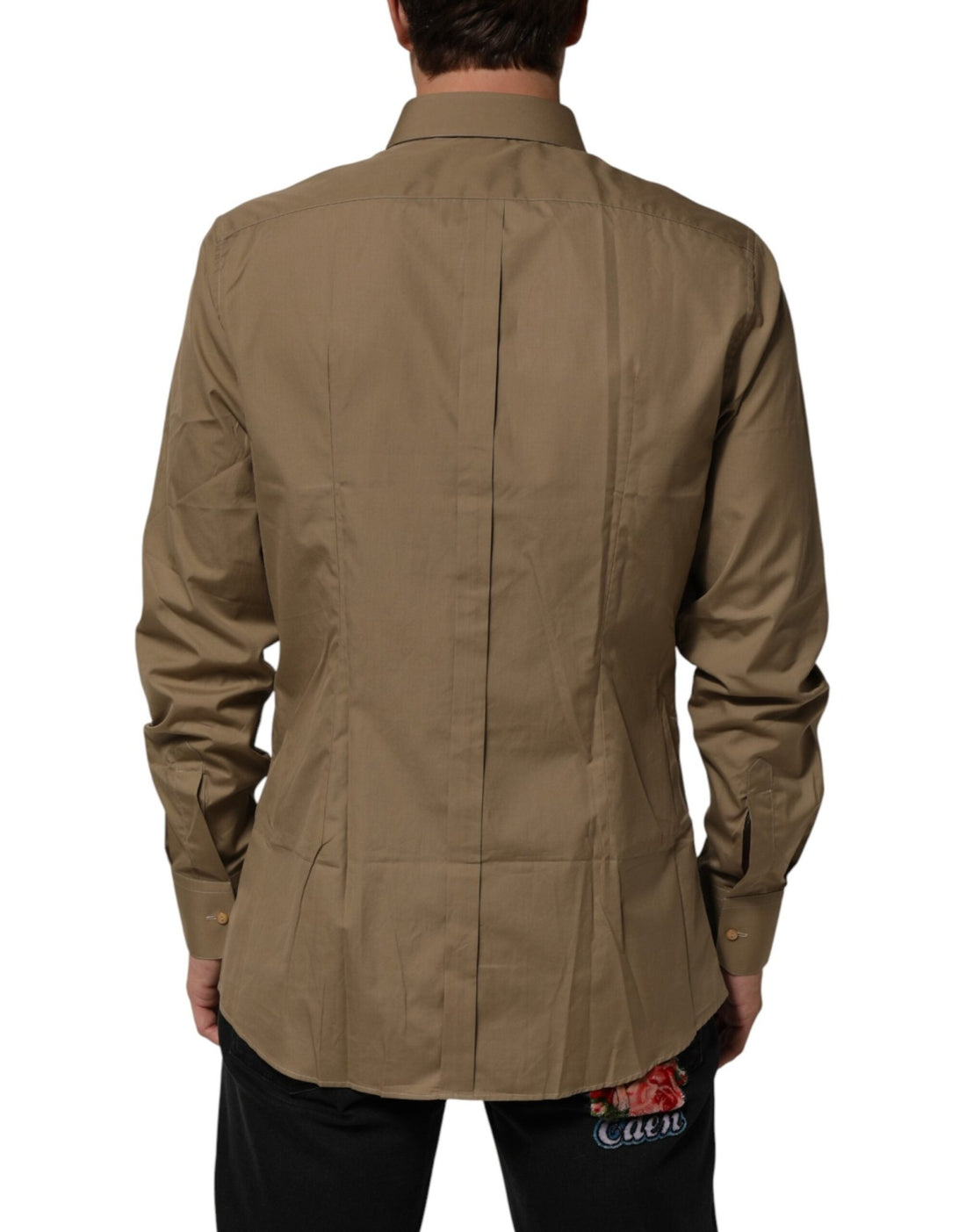 Dolce & Gabbana Brown Cotton Collared Men GOLD Dress Shirt - RIMODA