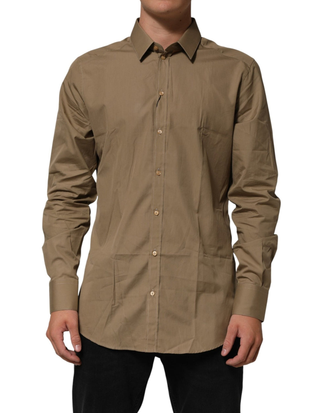 Dolce & Gabbana Brown Cotton Collared Men GOLD Dress Shirt - RIMODA
