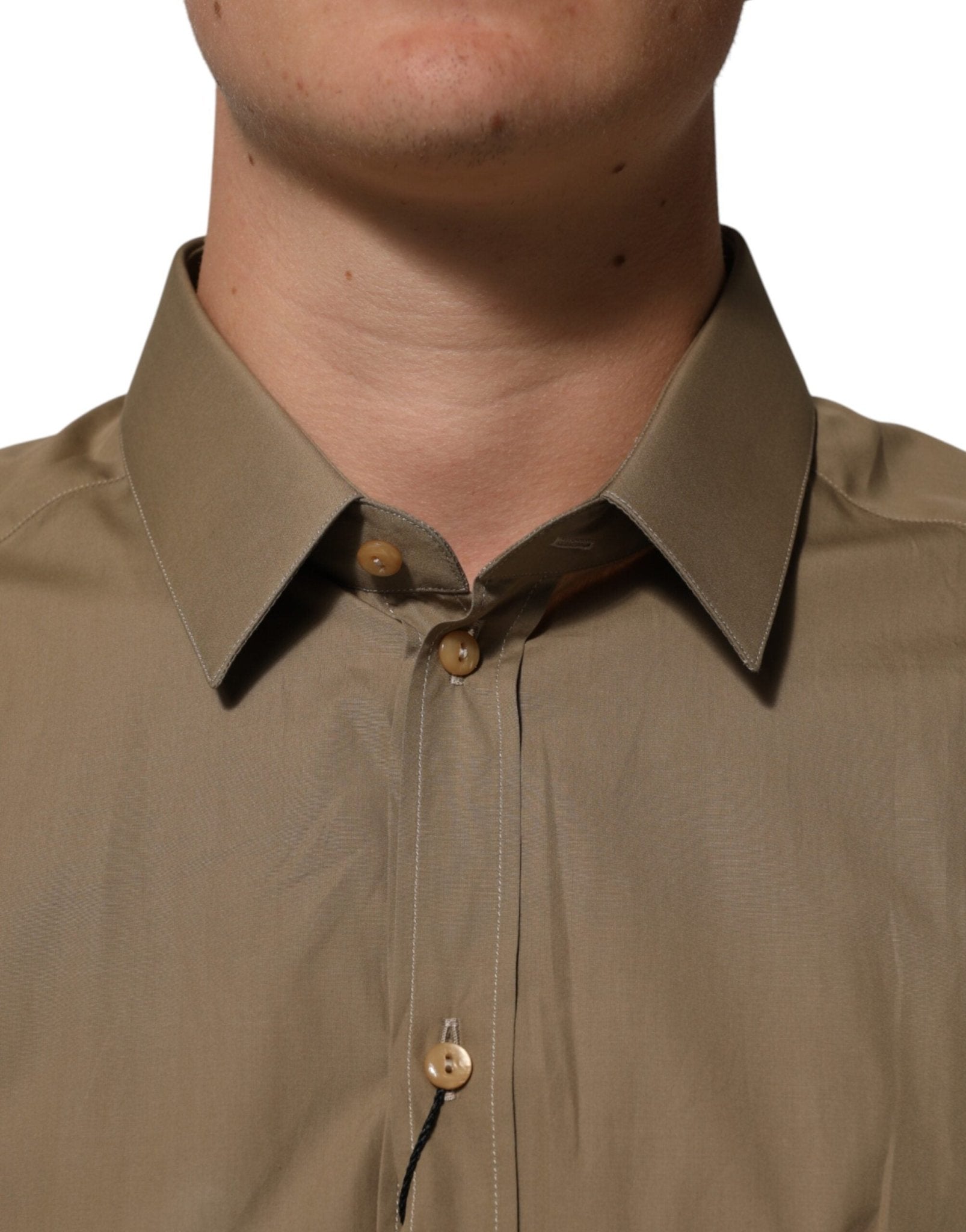 Dolce & Gabbana Brown Cotton Collared Men GOLD Dress Shirt - RIMODA