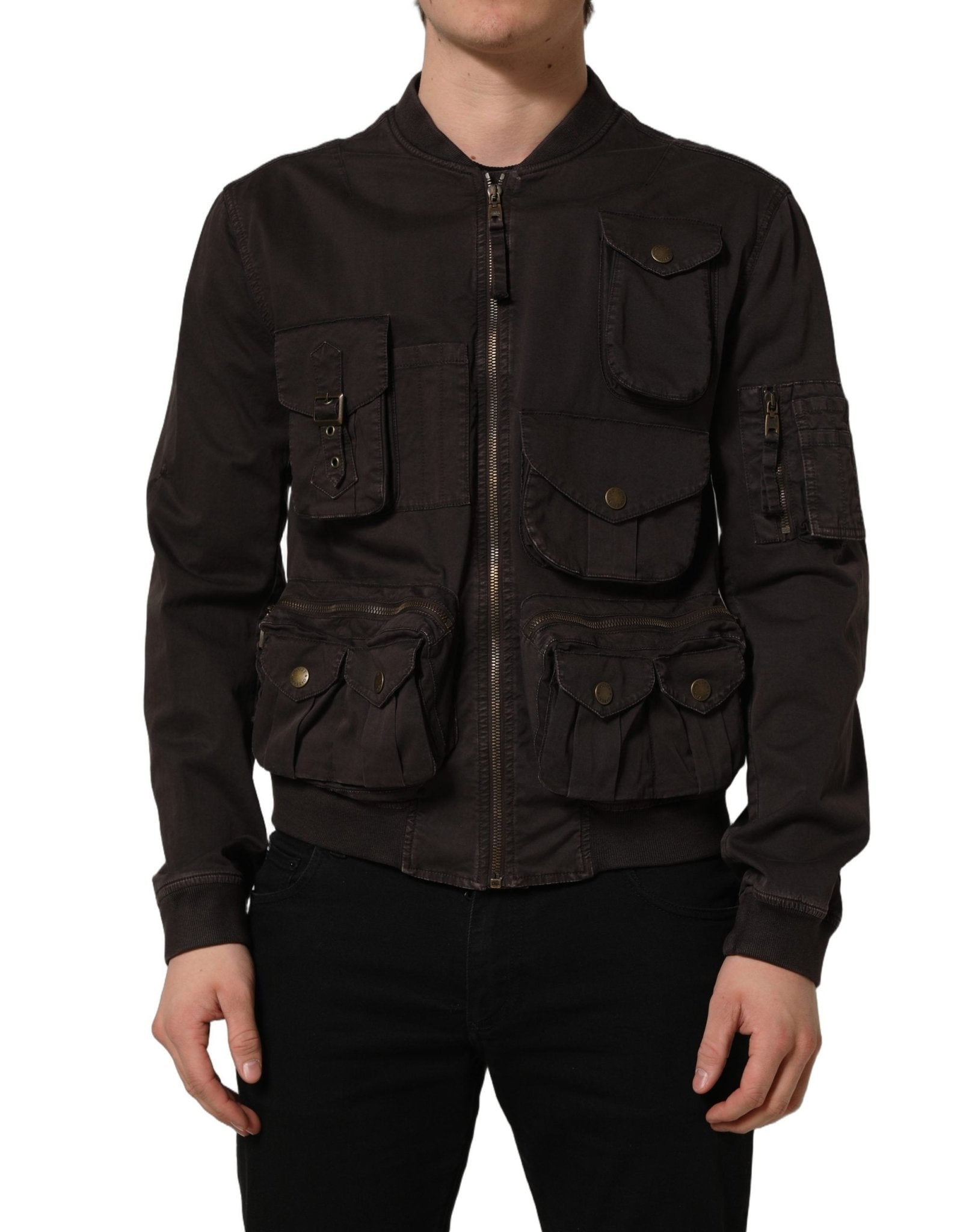 Dolce & Gabbana Brown Cotton Full Zip Men Bomber Jacket - RIMODA