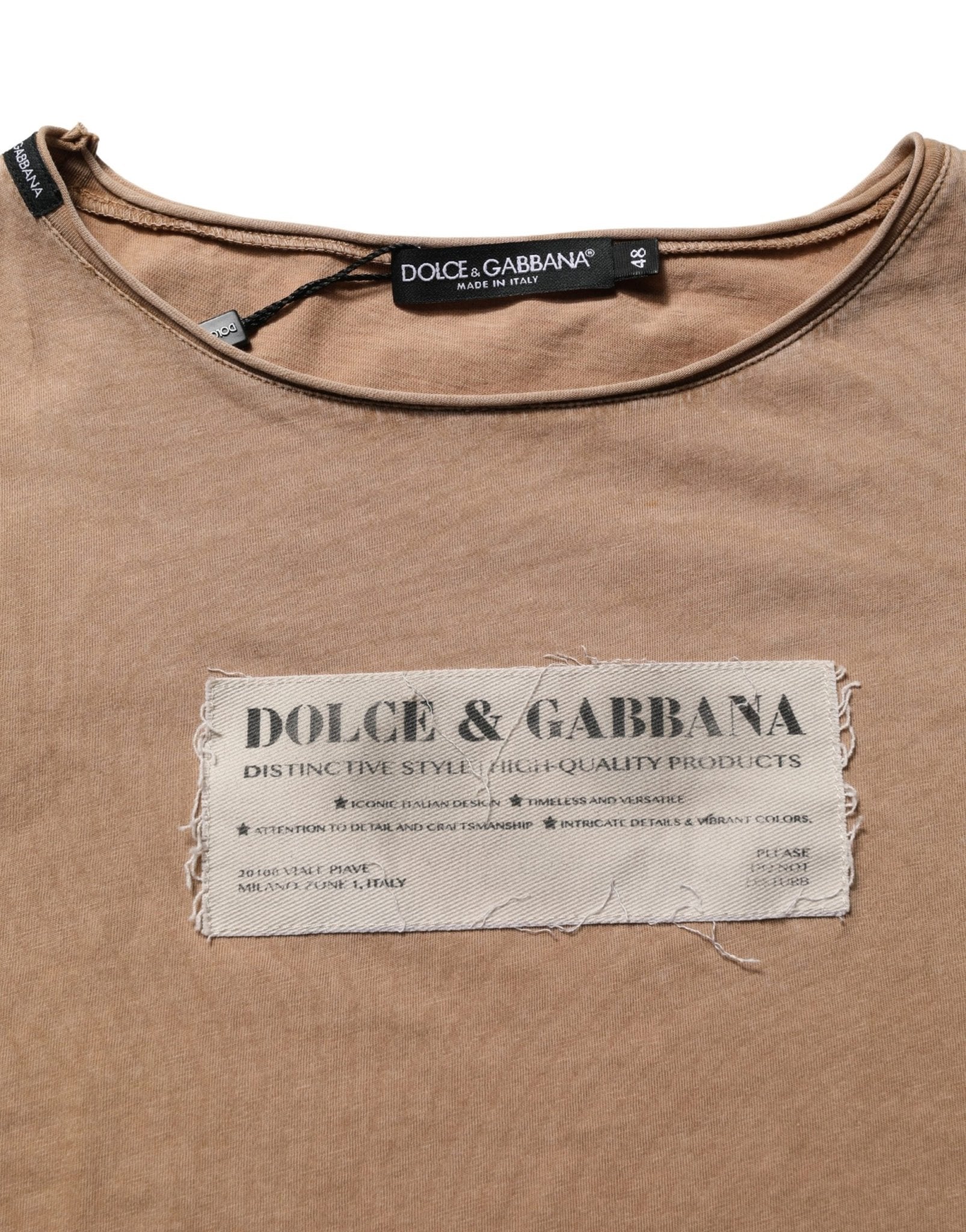 Dolce & Gabbana Brown Cotton Logo Patch Round Neck T-shirt - RIMODA