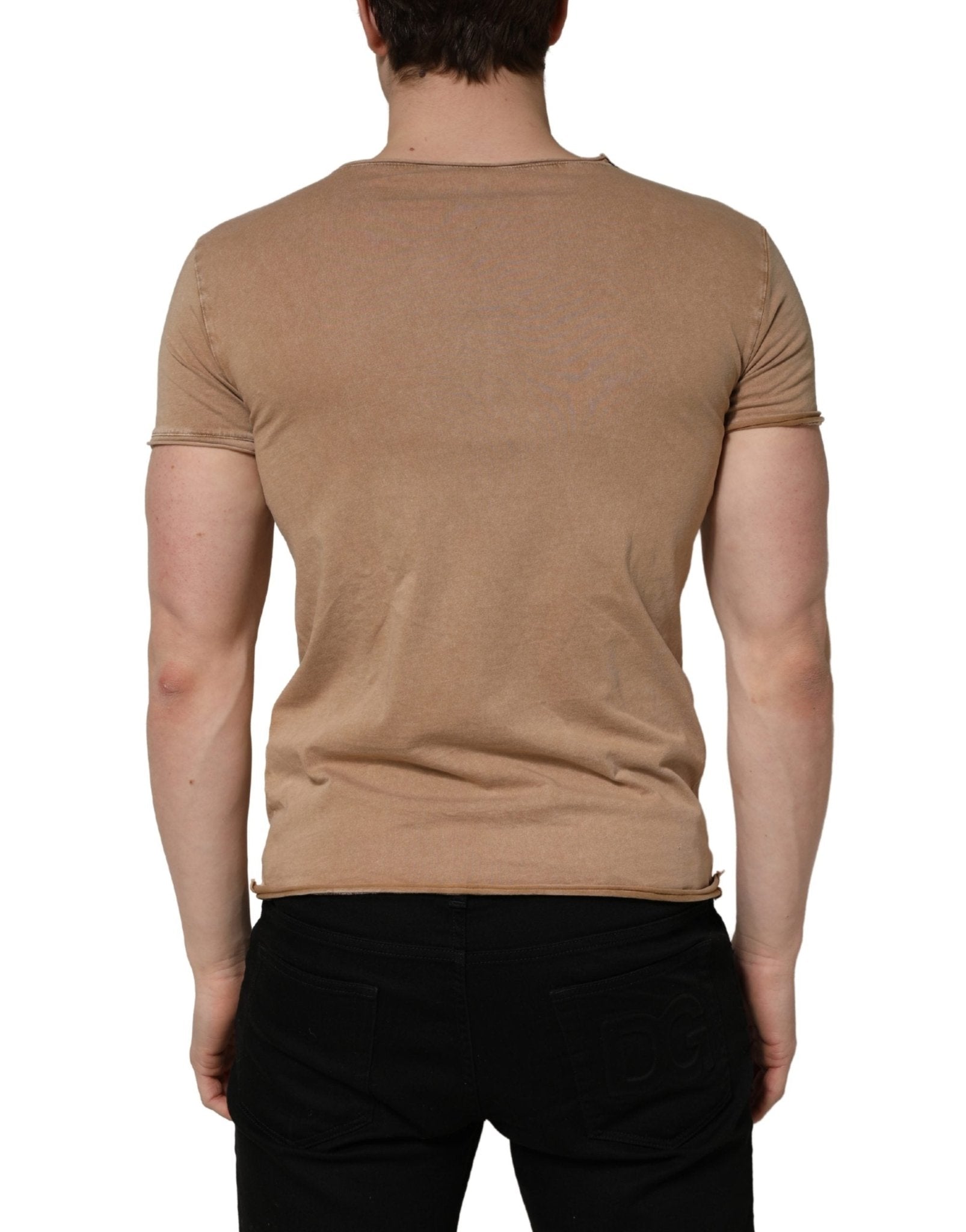 Dolce & Gabbana Brown Cotton Logo Patch Round Neck T-shirt - RIMODA