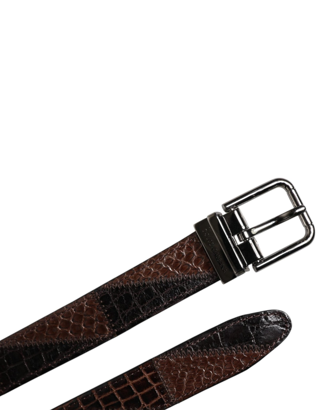 Dolce & Gabbana Brown Exotic Leather Metal Logo Buckle Belt - RIMODA