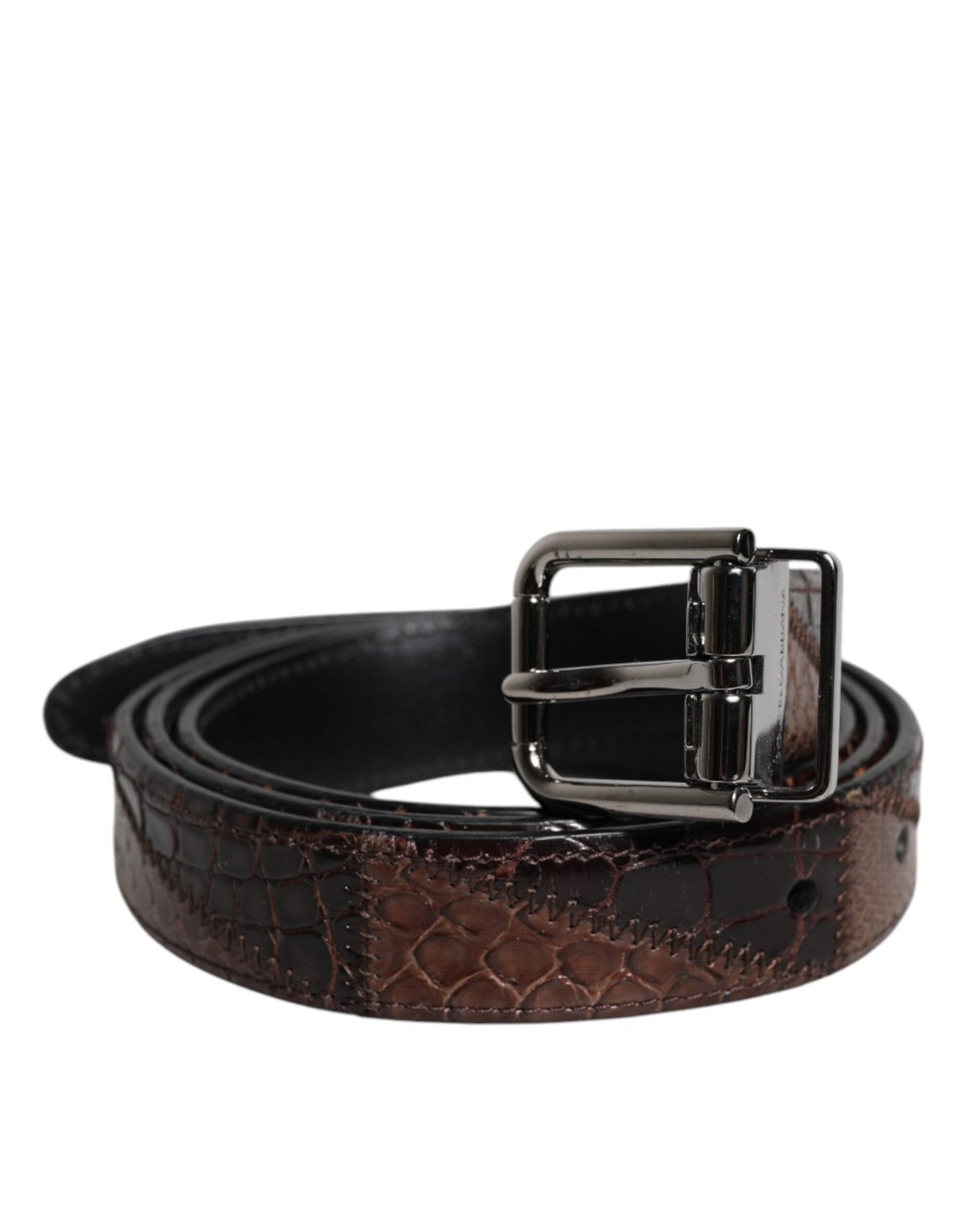 Dolce & Gabbana Brown Exotic Leather Metal Logo Buckle Belt - RIMODA