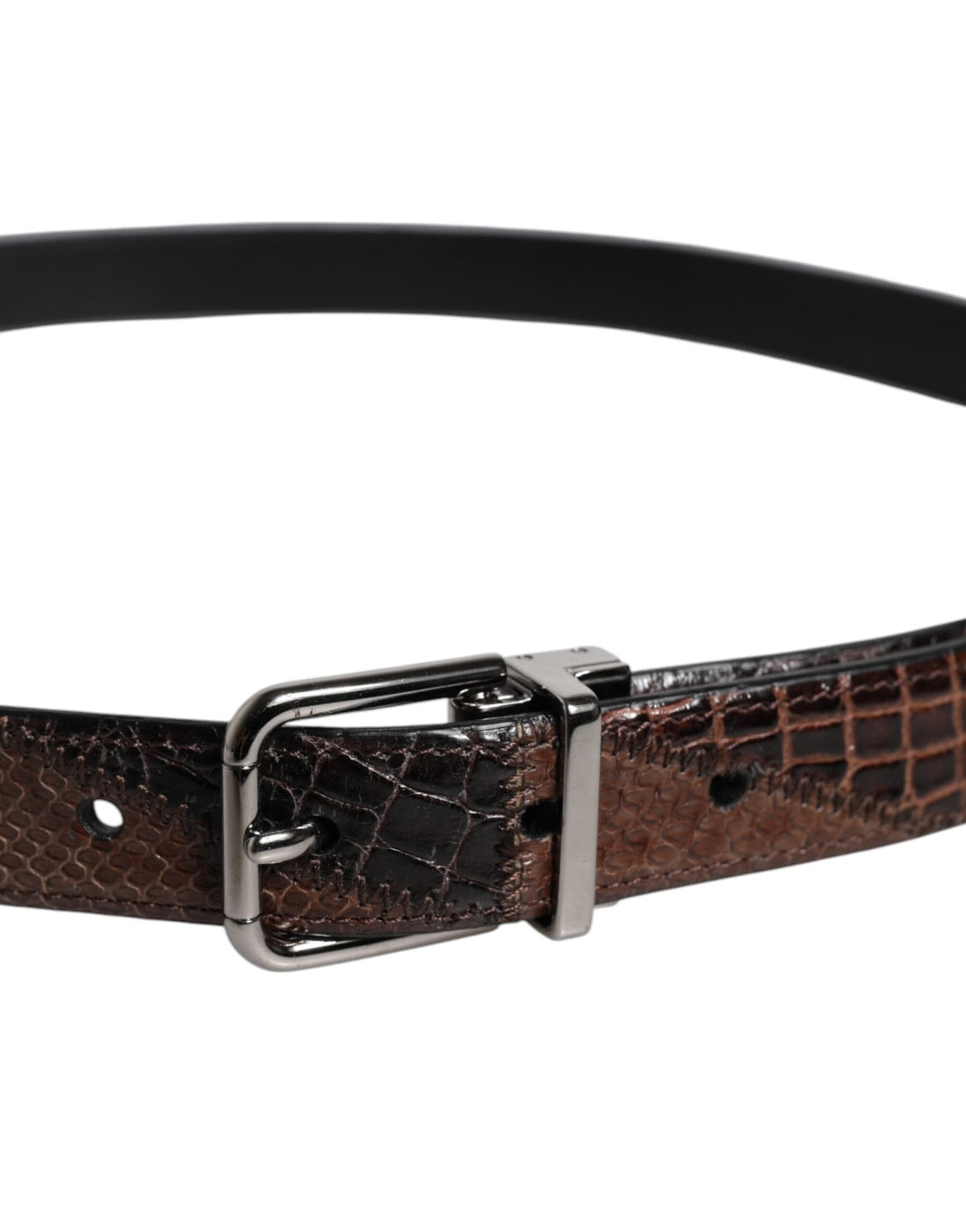 Dolce & Gabbana Brown Exotic Leather Metal Logo Buckle Belt - RIMODA