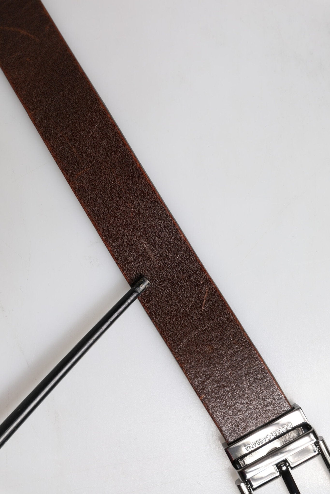 Dolce & Gabbana Brown Leather Classic Metal Logo Buckle Belt - RIMODA