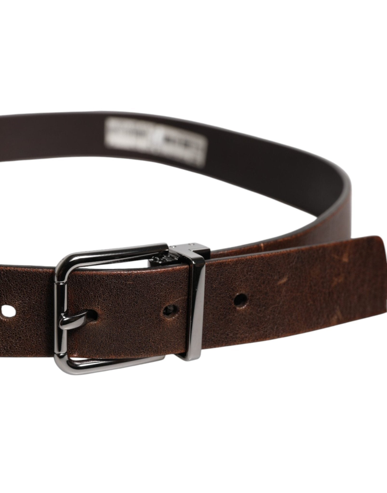 Dolce & Gabbana Brown Leather Classic Metal Logo Buckle Belt - RIMODA