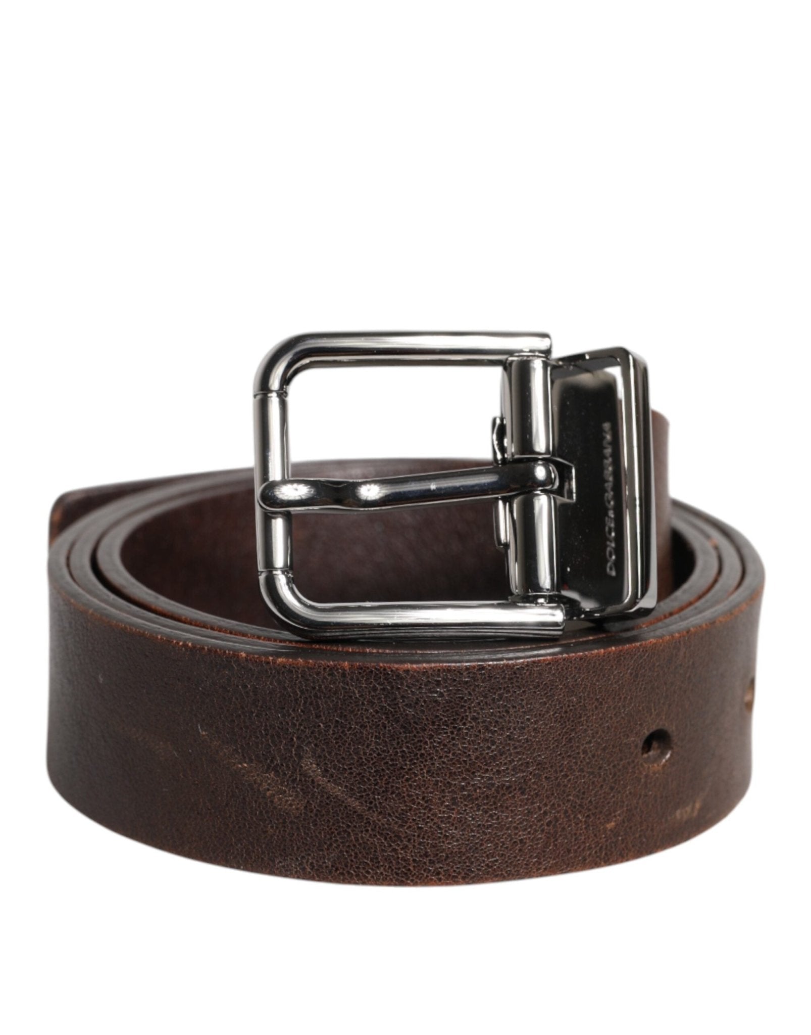 Dolce & Gabbana Brown Leather Classic Metal Logo Buckle Belt - RIMODA