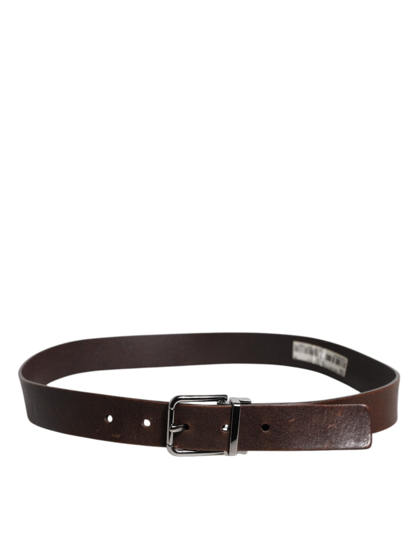 Dolce & Gabbana Brown Leather Classic Metal Logo Buckle Belt - RIMODA