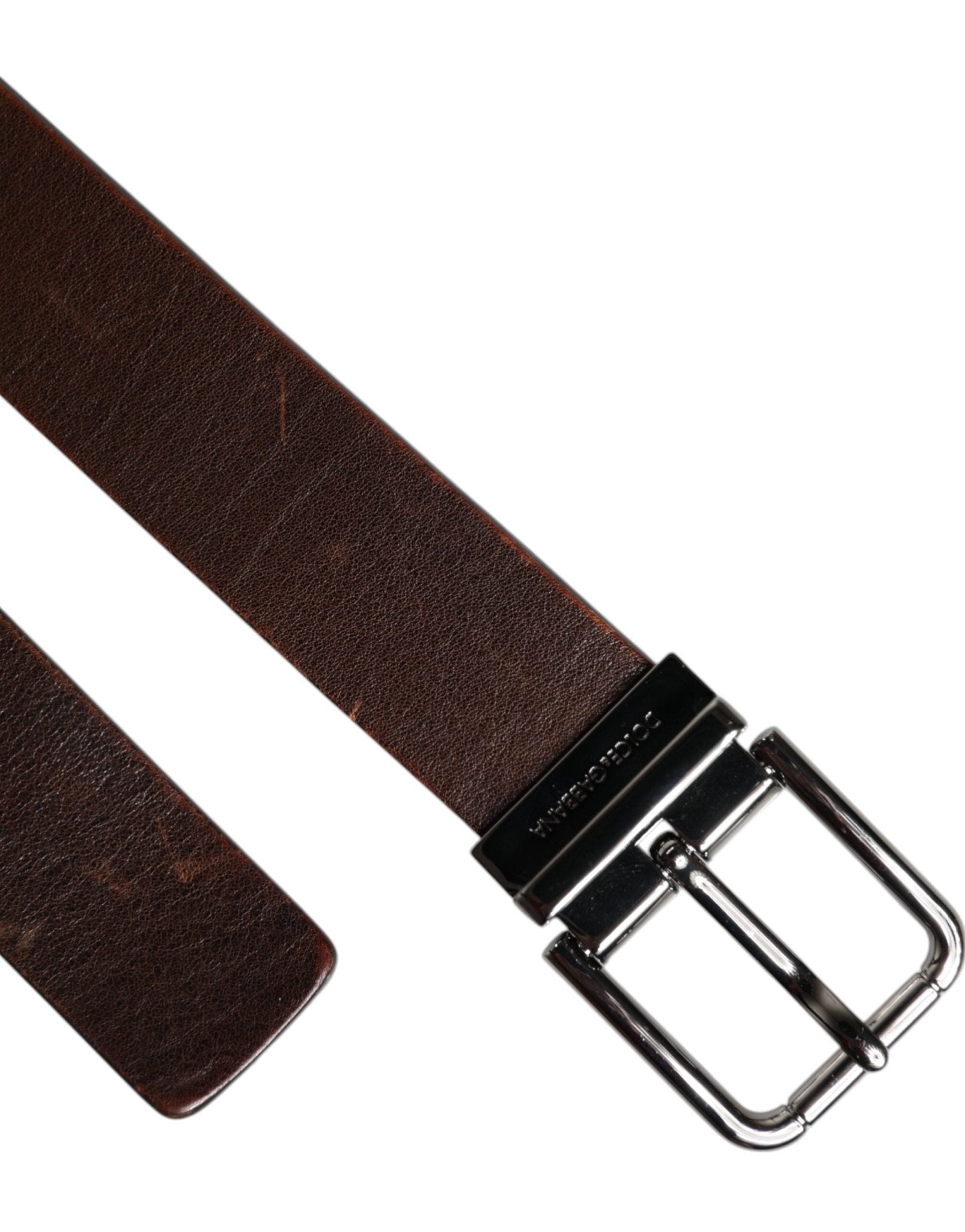 Dolce & Gabbana Brown Leather Classic Metal Logo Buckle Belt - RIMODA