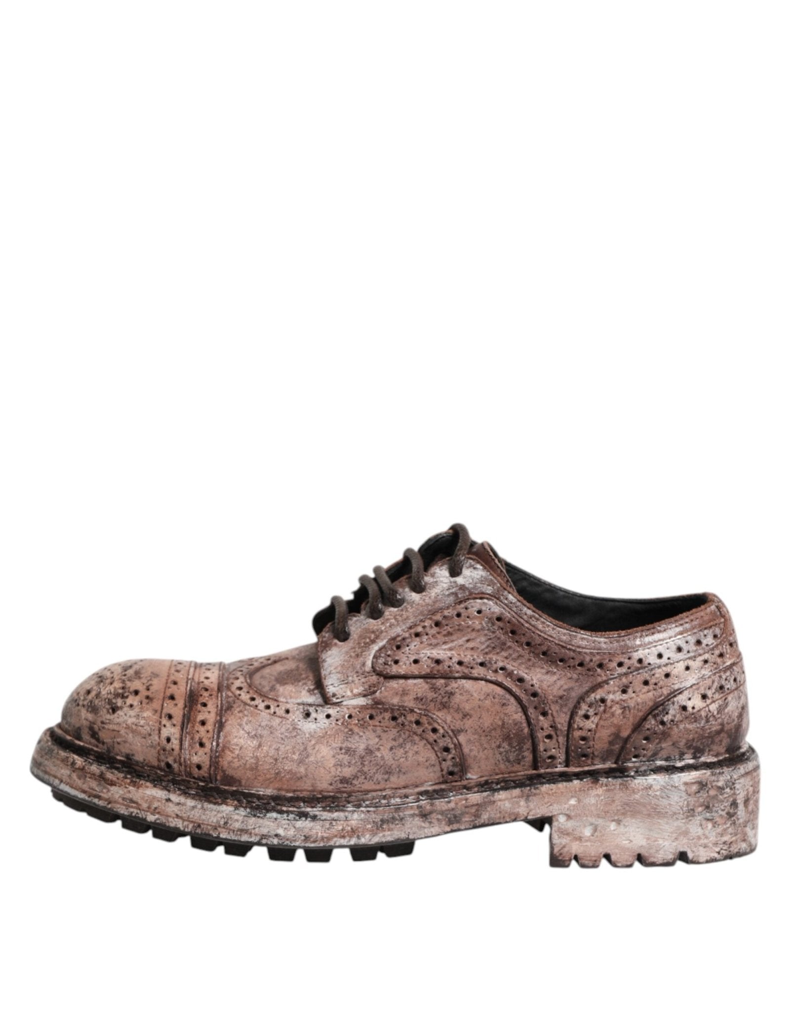 Dolce & Gabbana Brown Leather Distressed Brogue Lace Up Shoes - RIMODA