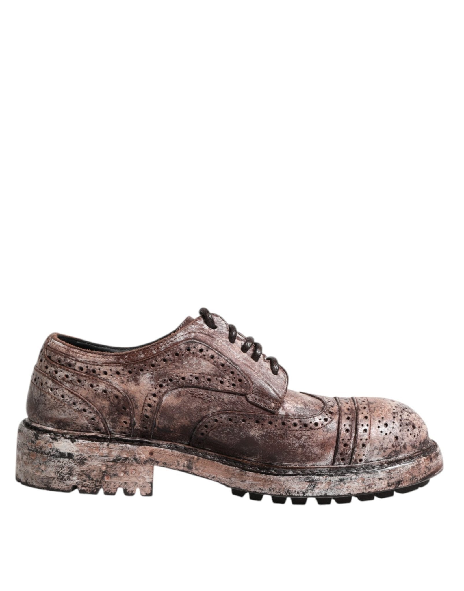 Dolce & Gabbana Brown Leather Distressed Brogue Lace Up Shoes - RIMODA