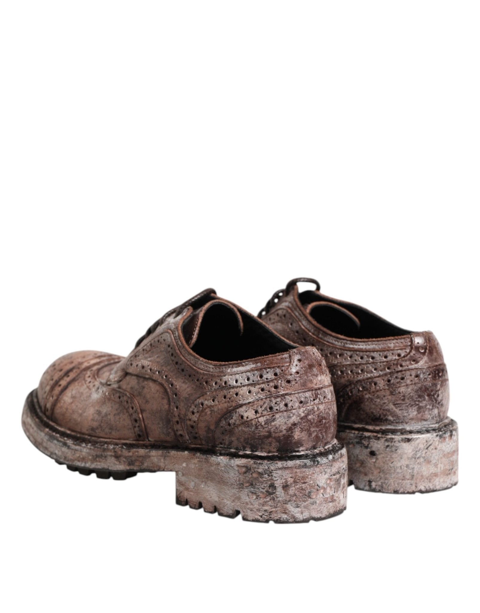 Dolce & Gabbana Brown Leather Distressed Brogue Lace Up Shoes - RIMODA
