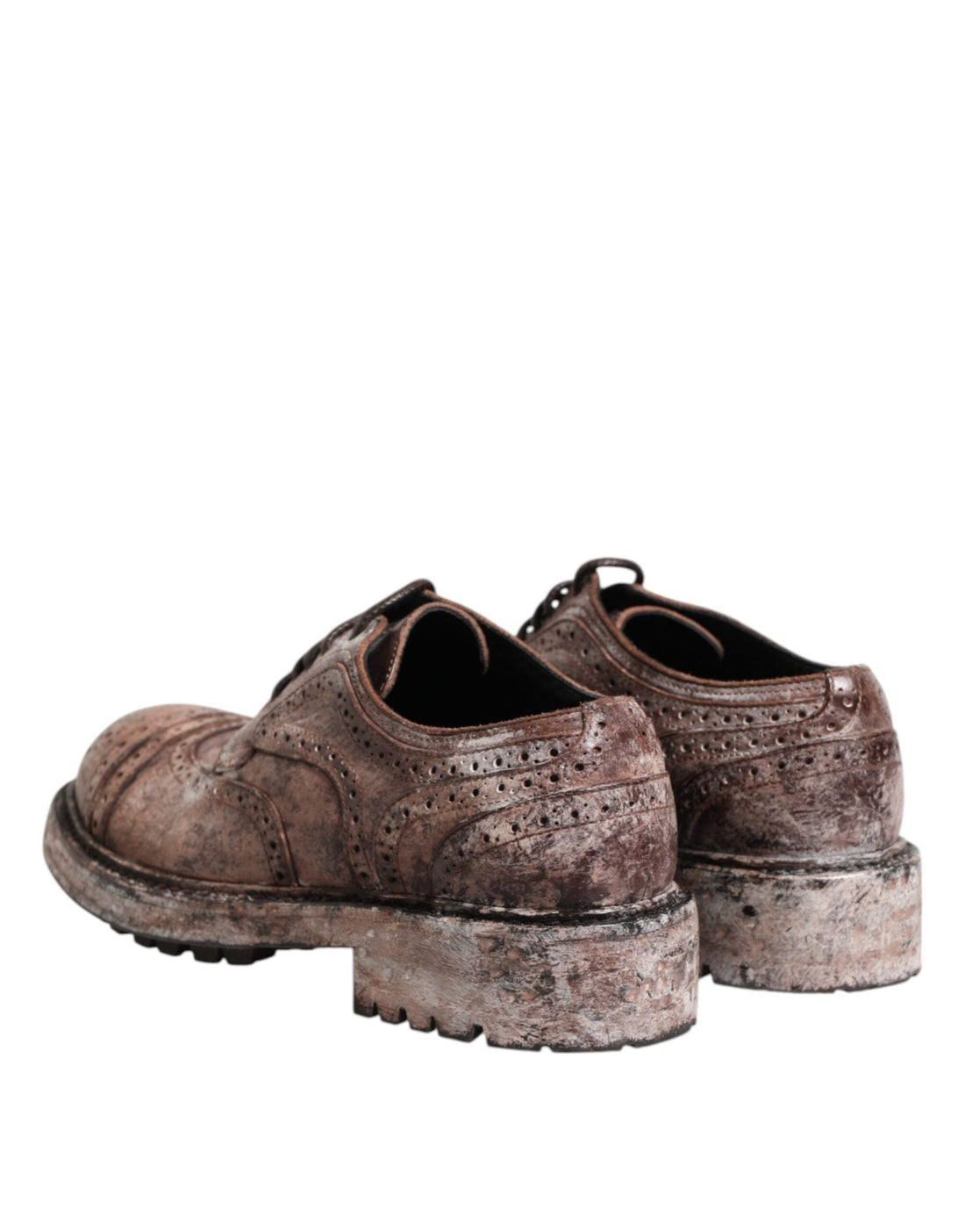 Dolce & Gabbana Brown Leather Distressed Brogue Lace Up Shoes - RIMODA