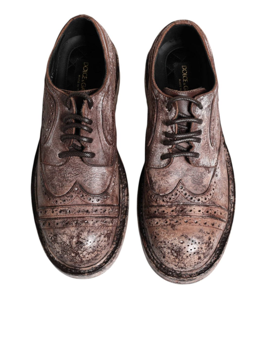 Dolce & Gabbana Brown Leather Distressed Brogue Lace Up Shoes - RIMODA