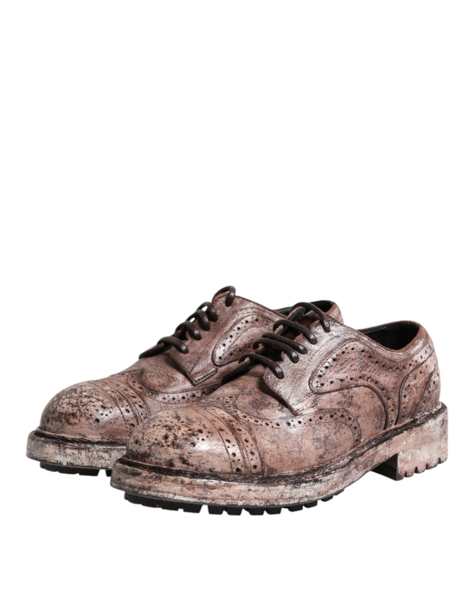 Dolce & Gabbana Brown Leather Distressed Brogue Lace Up Shoes - RIMODA