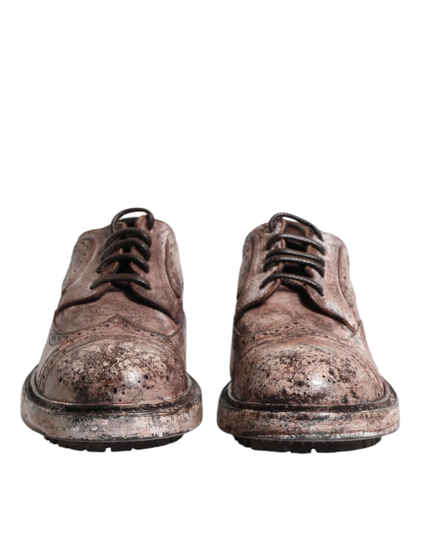 Dolce & Gabbana Brown Leather Distressed Brogue Lace Up Shoes - RIMODA