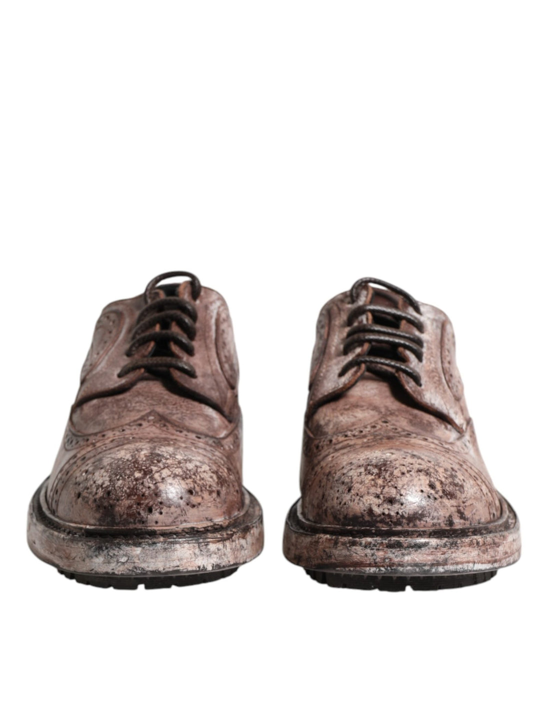 Dolce & Gabbana Brown Leather Distressed Brogue Lace Up Shoes - RIMODA