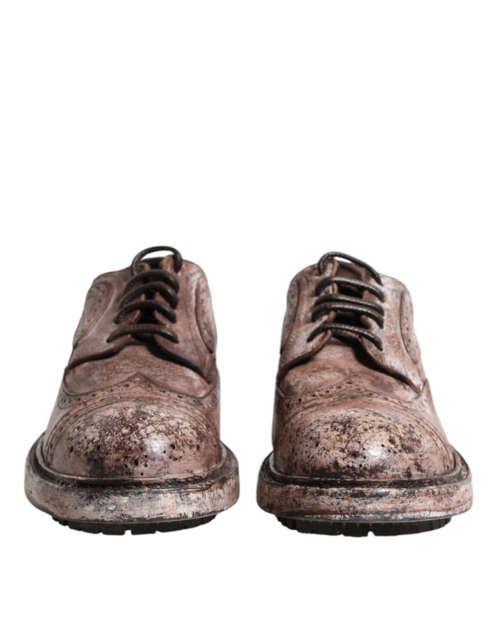 Dolce & Gabbana Brown Leather Distressed Brogue Lace Up Shoes - RIMODA