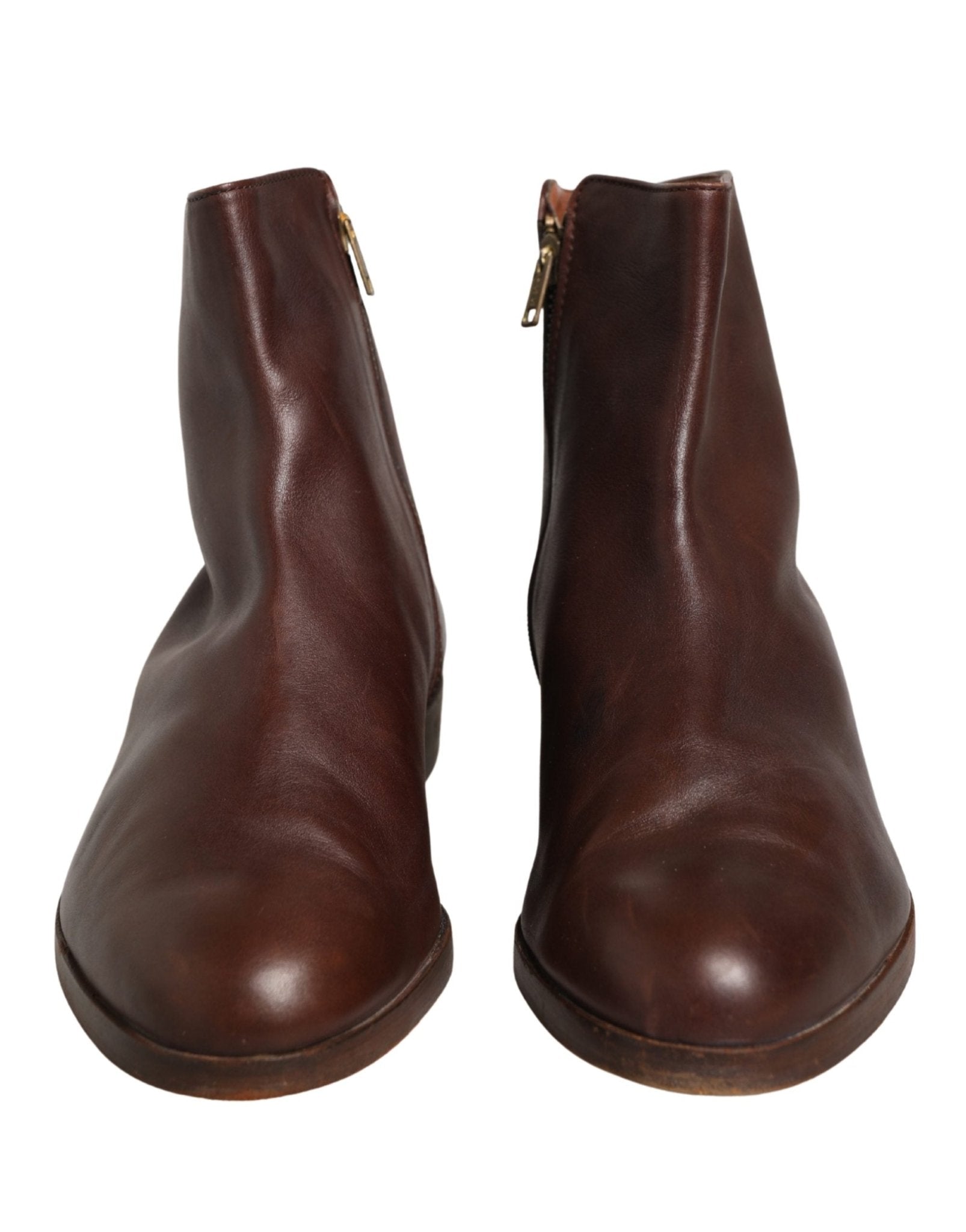 Dolce & Gabbana Brown Leather Flats Biker Ankle Boots Shoes - RIMODA