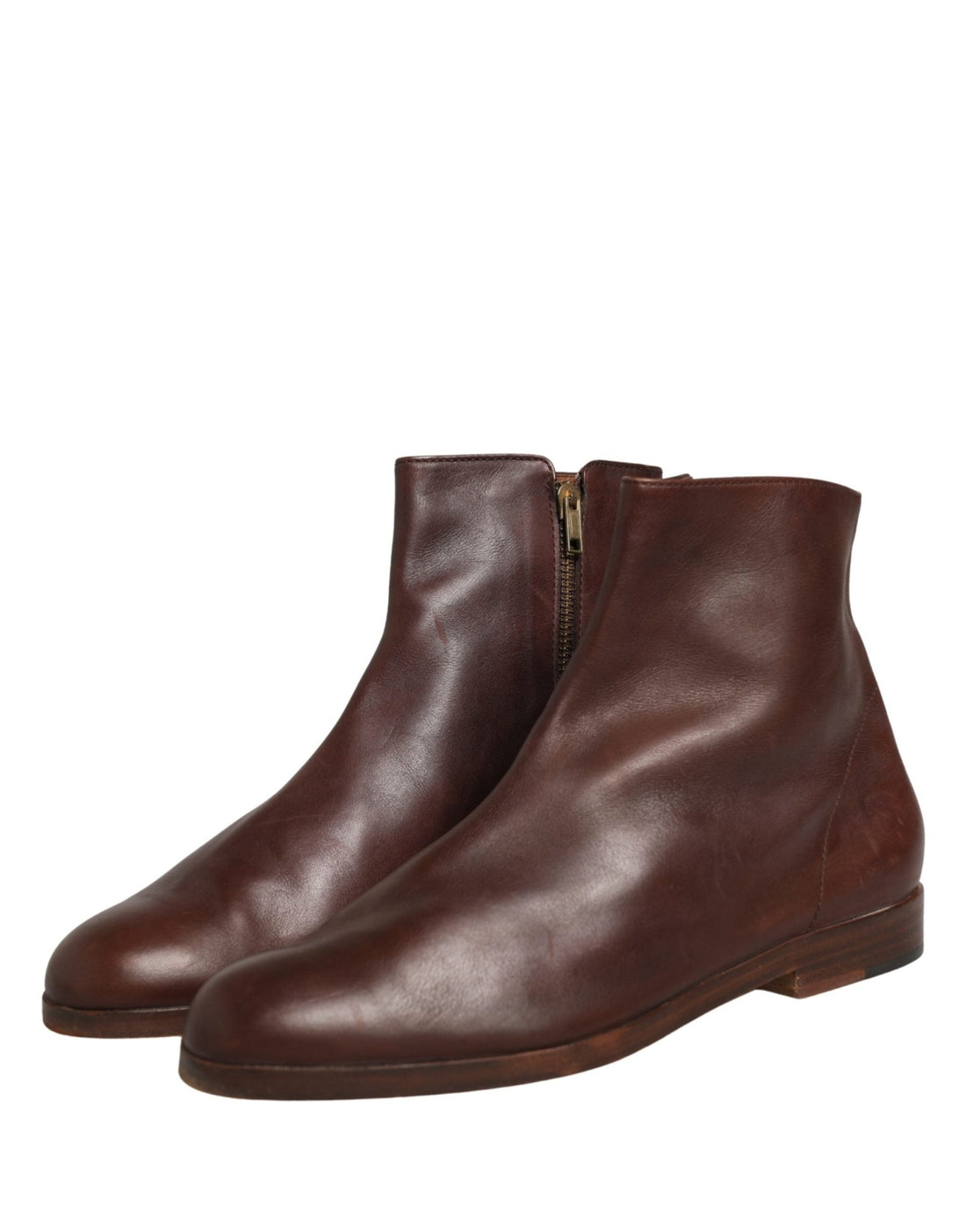 Dolce & Gabbana Brown Leather Flats Biker Ankle Boots Shoes - RIMODA