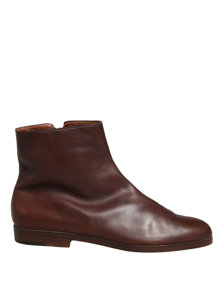 Dolce & Gabbana Brown Leather Flats Biker Ankle Boots Shoes - RIMODA