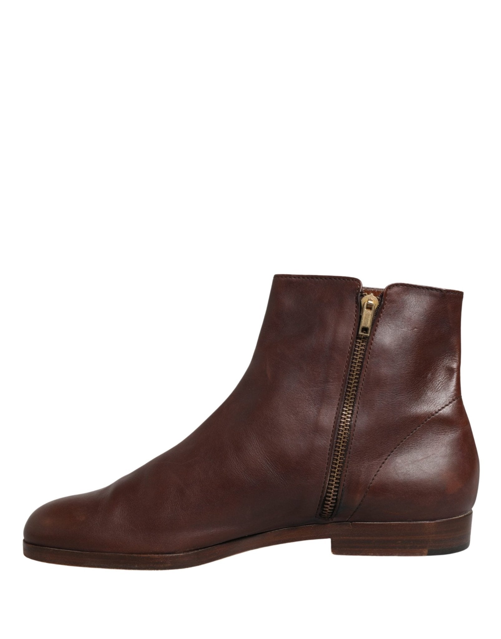 Dolce & Gabbana Brown Leather Flats Biker Ankle Boots Shoes - RIMODA